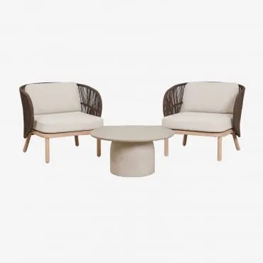 Zestaw Ogrodowy Z 2 Fotelami Z Plecionej Liny Capri Oraz Okrągłym Stolikiem Kawowym Ø75 Cm Z Cementu Layana Chocolate - Sklum