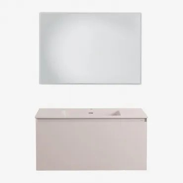 Zestaw Drewnianych Mebli Łazienkowych Macrae Ze Zintegrowaną Umywalką Nature & Prostokątna Lampa Led I Przeciwmgielna 100x70 Cm - Sklum