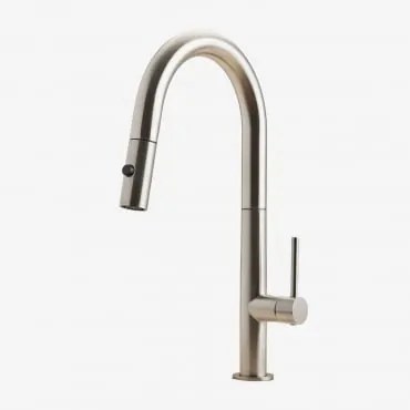 Bateria Kuchenna Z Wysoką, Wysuwaną Wylewką Ze Stali Nierdzewnej Eryne Szczotkowana Szarość - Sklum