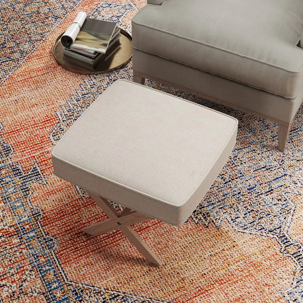 HOMCOM Nowoczesny puf do siedzenia, Puf z miękkim siedziskiem, Nogi z drewna kauczukowego, do salonu, sypialni, Beżowy