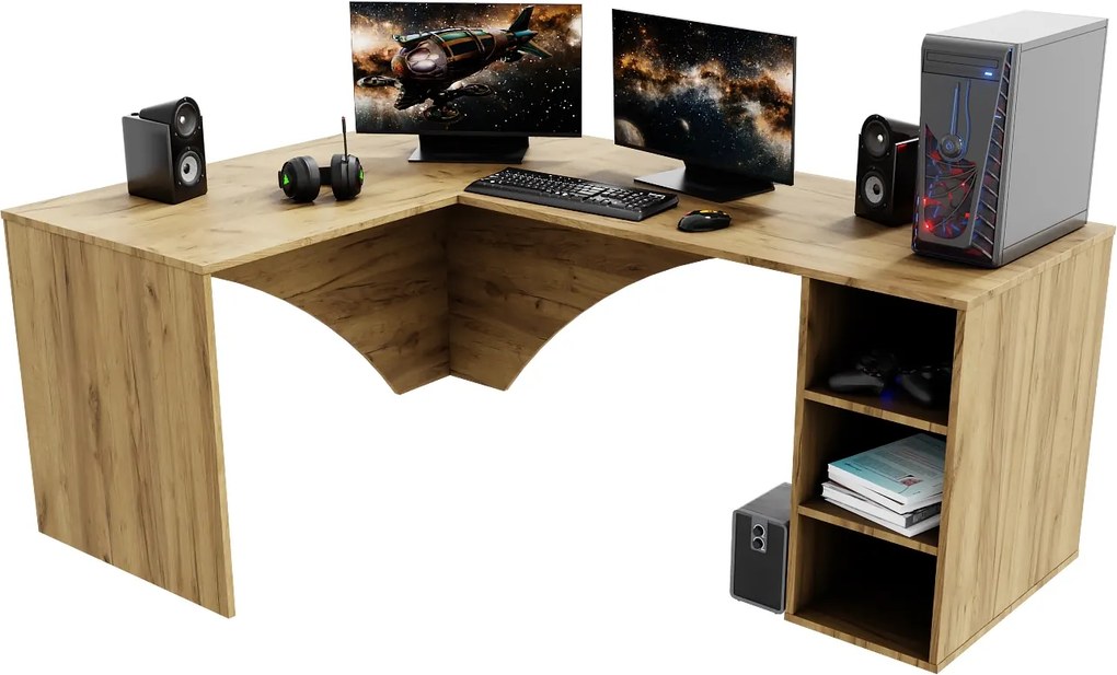 Biurko narożne do gamingu Carbon z otwartym regałem