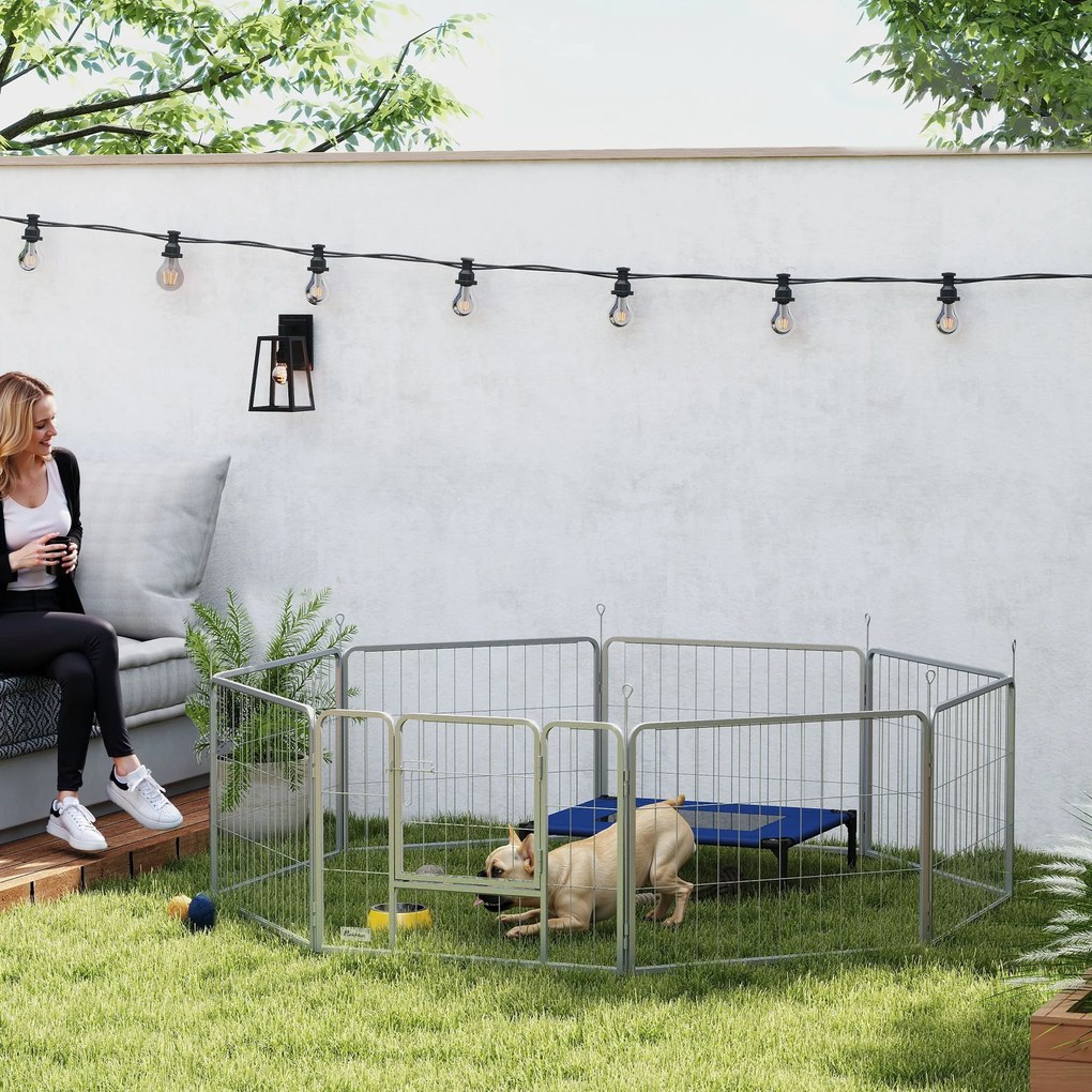 Gehege dla zwierząt domowych PawHut, ogrodzenie dla psów, plac zabaw dla zwierząt, elastycznie dopasowalne, stal nierdzewna