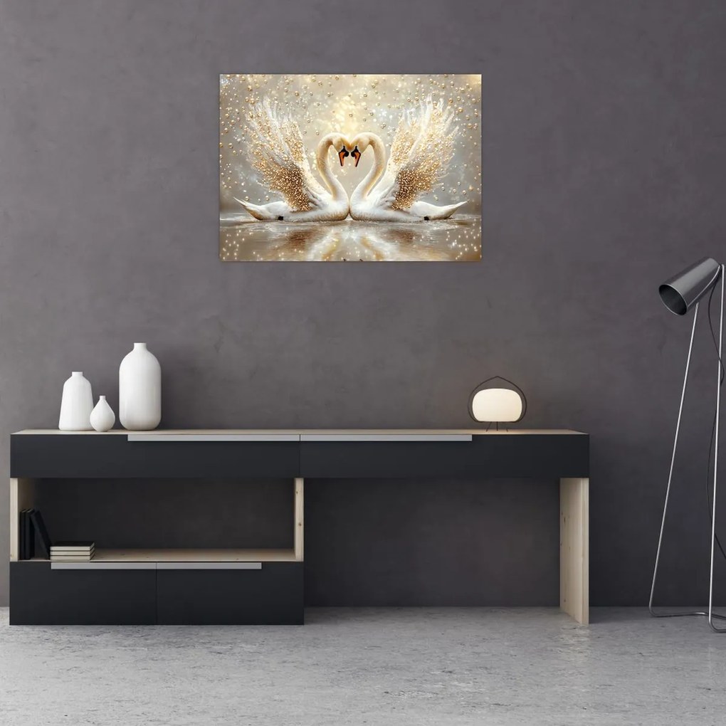 Obraz - Złote łabędzie (70x50 cm)
