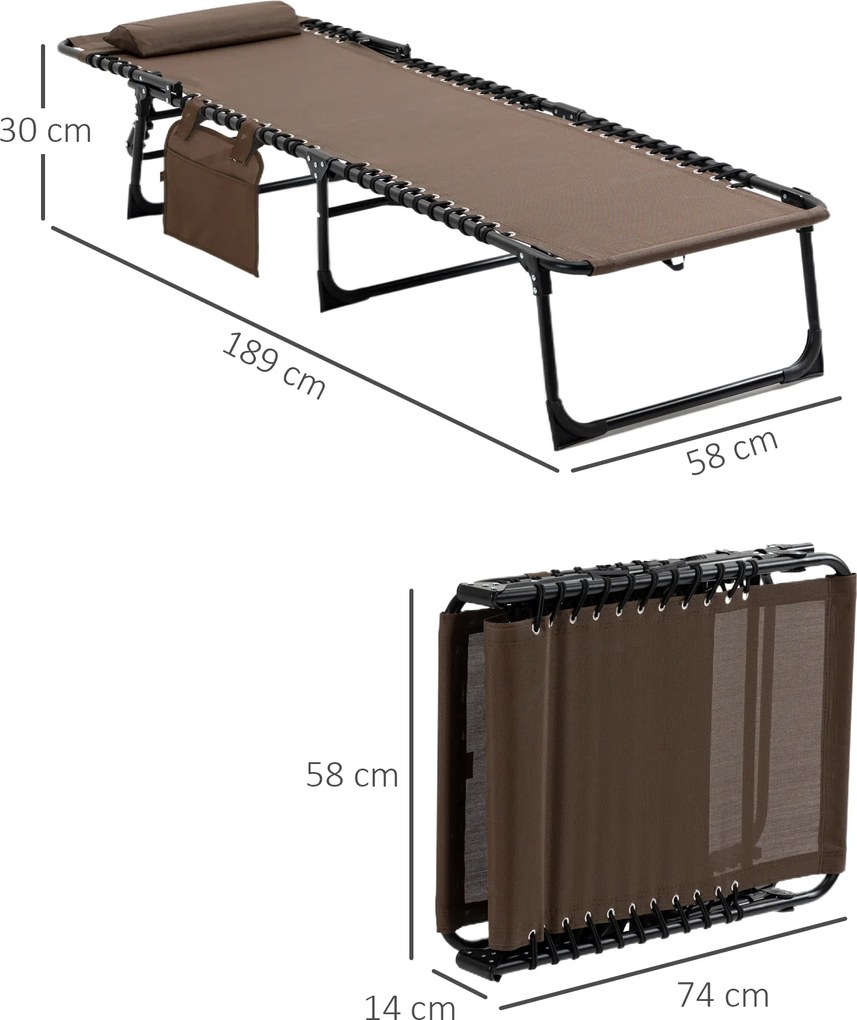 Outsunny Leżak składany z poduszką na szyję, rama stalowa, pokrycie z siatki, obciążenie do 120 kg, kolor brązowy