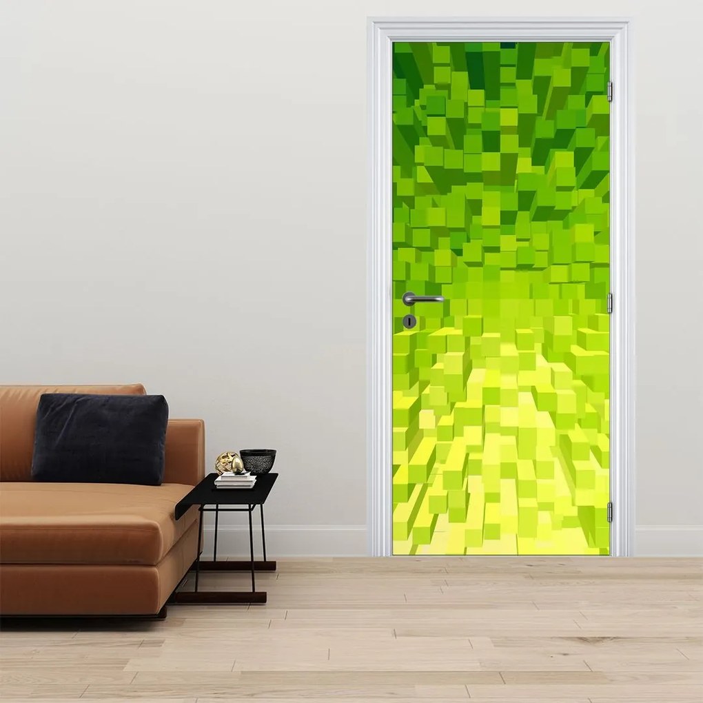 Fototapeta na drzwi - Żółto-zielone kostki (95x205cm)