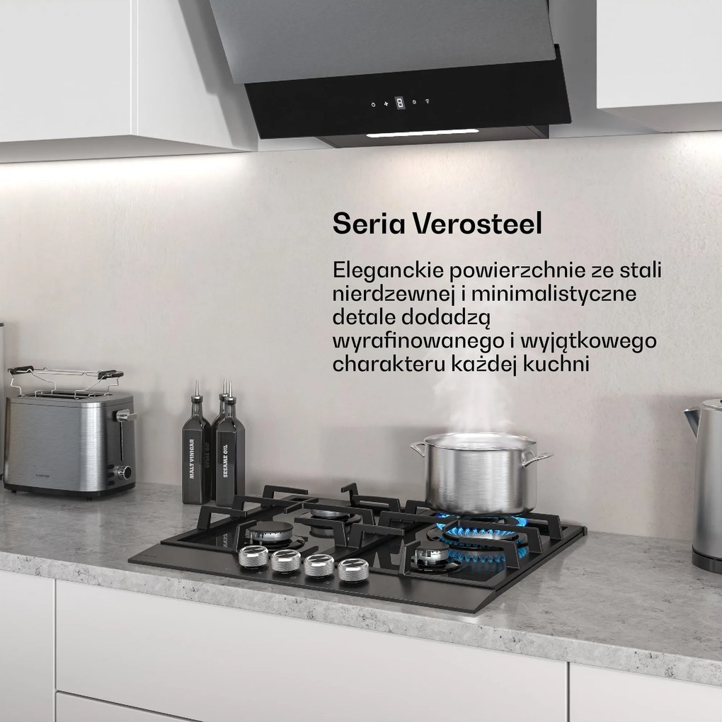 Klarstein Verosteel 60cm Płyta Gazowa 4 Palniki Czarny