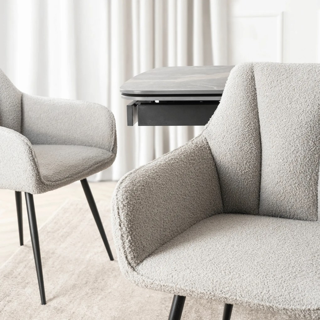 Krzesło Tapicerowane do Salonu NAWARA Szare Boucle Nowoczesne