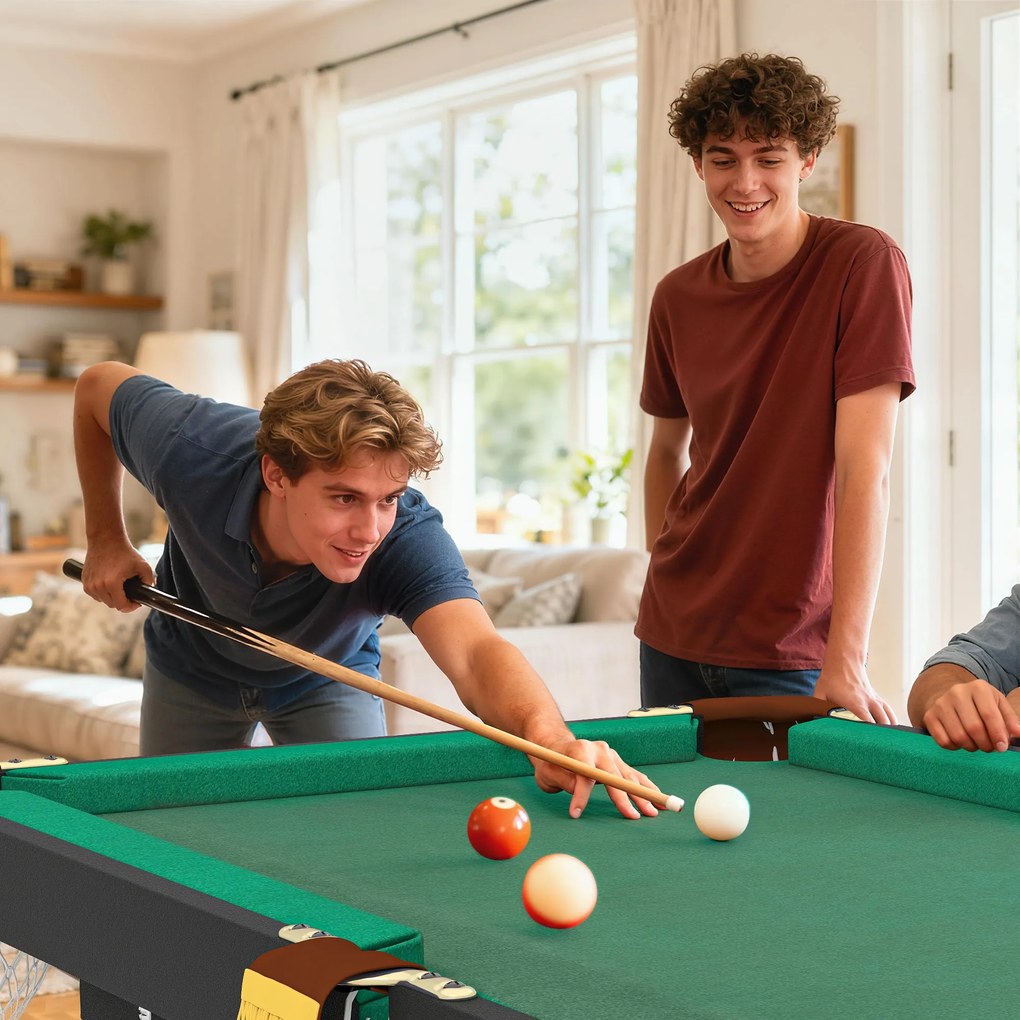 SPORTNOW Stół bilardowy, składany, regulowany wysokość, z trójkątem/2 kijami/16 kulami, Zielony