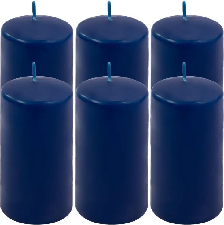 Zestaw świec filarowych, 11,5 cm, Ø 6 cm, niebieskie, 6 szt.