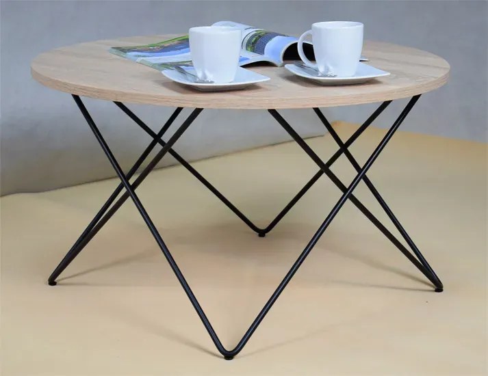 Okrągły stolik kawowy w stylu loft dąb sonoma A4-L04