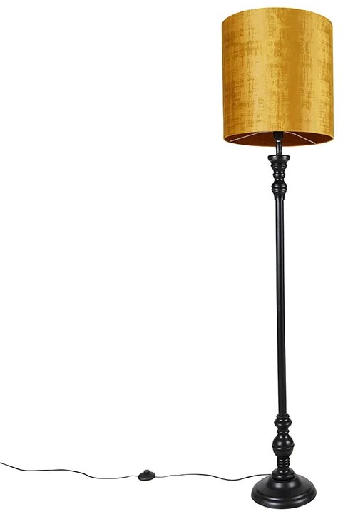 Lampa stojąca czarna z abażurem ze złotej tkaniny 40 cm - Classico klasyczny/Antyczny Oswietlenie wewnetrzne