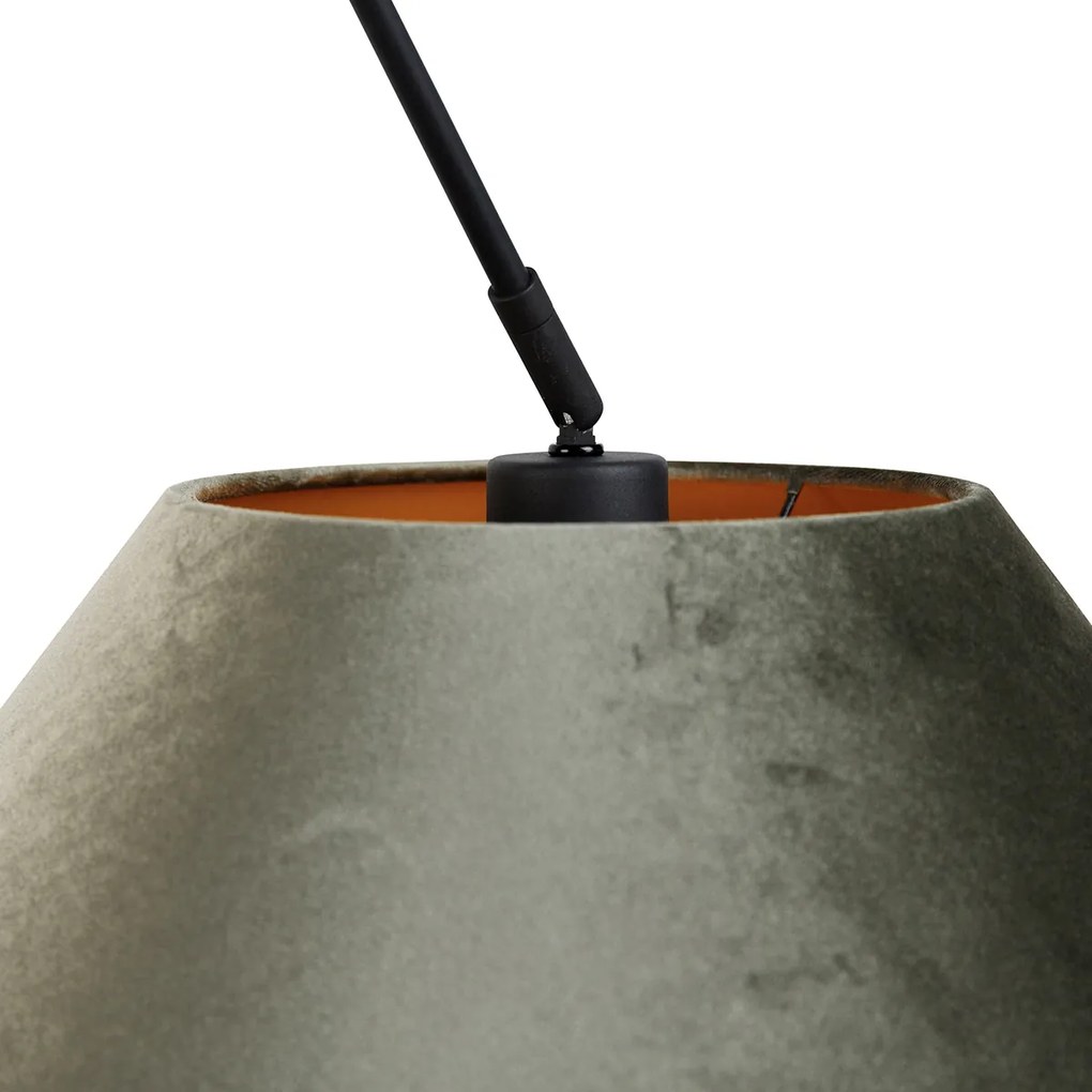 Lampa wisząca czarna z podwójnym aksamitnym abażurem zielonym ze złotym wnętrzem - Blitz klasyczny/Antyczny Oswietlenie wewnetrzne