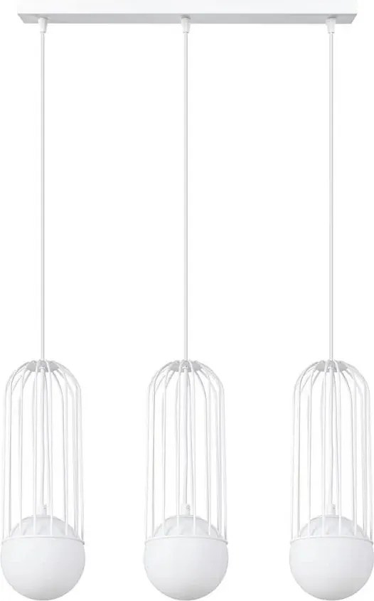 Biała lampa wisząca na listwie 3 druciane zwisy - 4X A607 G7-F35