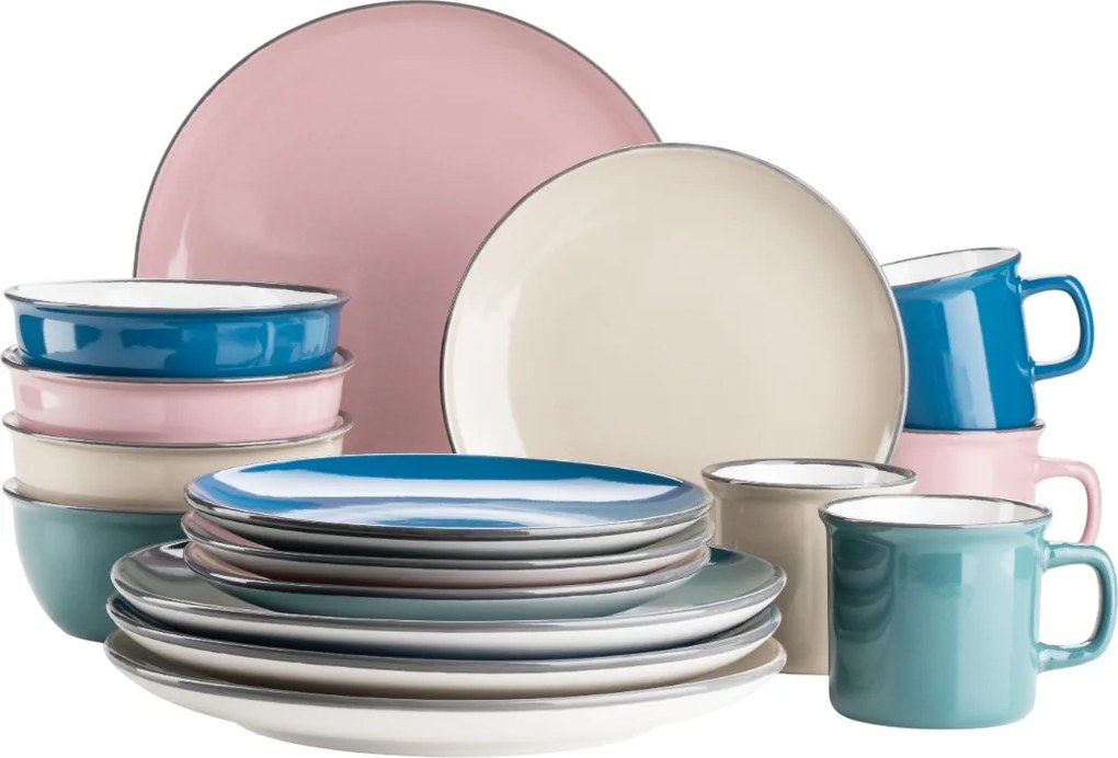 Mäser Zestaw naczyń stołowych 16 szt. MAILA – mieszanka kolorów naftowych