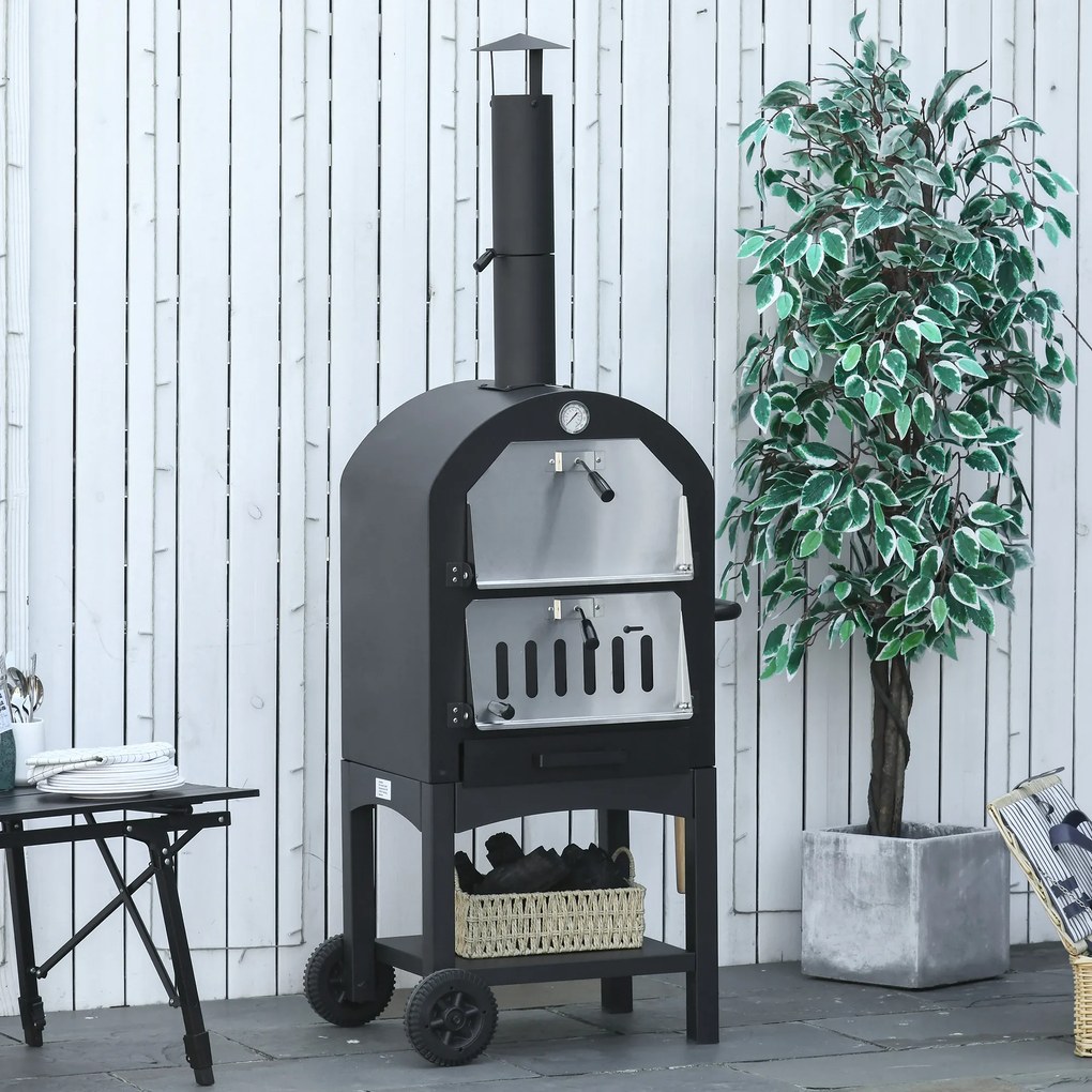 Outsunny piec do pizzy grill 3 poziomy kolor czarny + srebrny 63 x 54 x 161 cm
