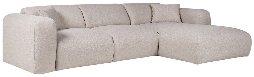 Kanapa narożna duża prawostronna  rozkładana  z melanżowej tkaniny beżowej - Materac 16 cm z pamięcią kształtu POGNI