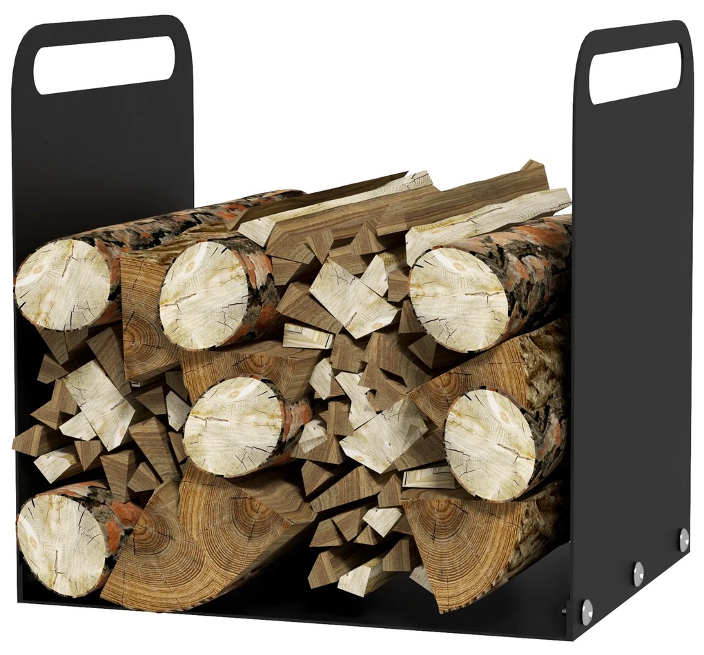 Outsunny Stojak na drewno kominkowe, 2 uchwyty, rama stalowa, do 30kg, 36x30x36cm, Czarny