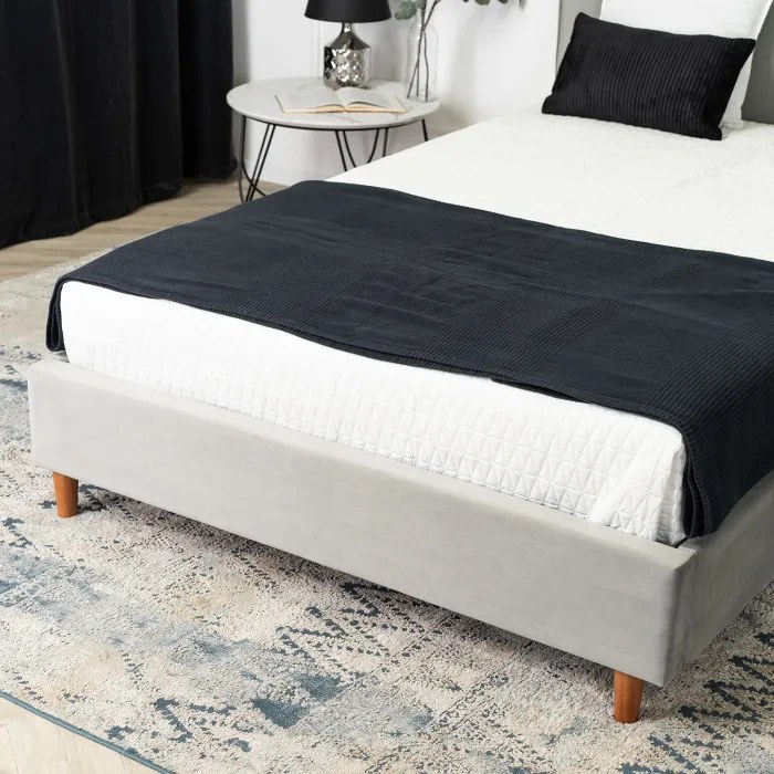 Łóżko Tapicerowane 120x200 cm ze Stelażem Jednoosobowe DENNIS Jasnoszare Welurowe