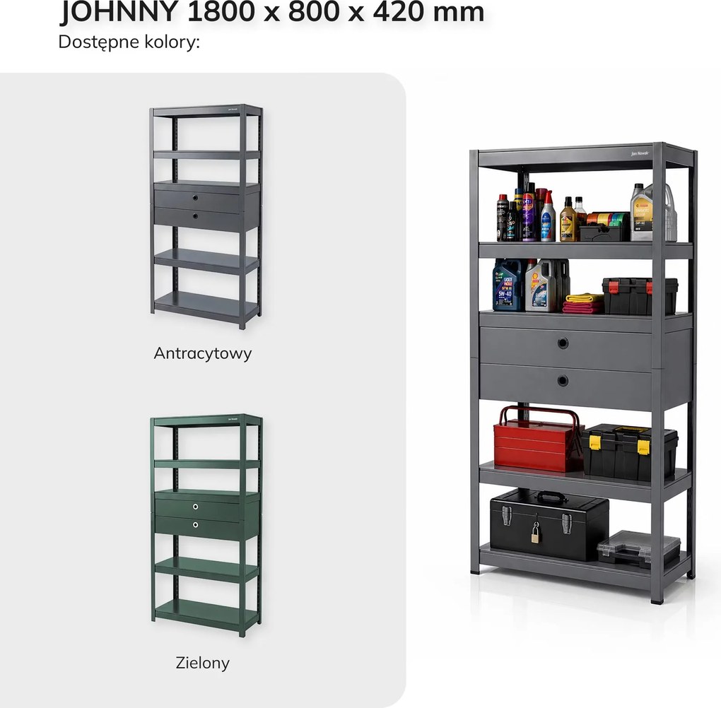 Regał metalowy z szufladami antracytowy: JOHNNY, 1800 x 800 x 420 mm