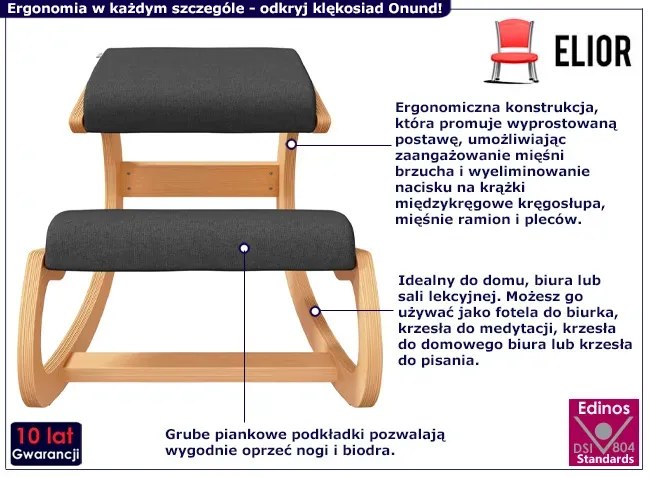 Ergonomiczny klękosiad z czarnym siedziskiem - Gert