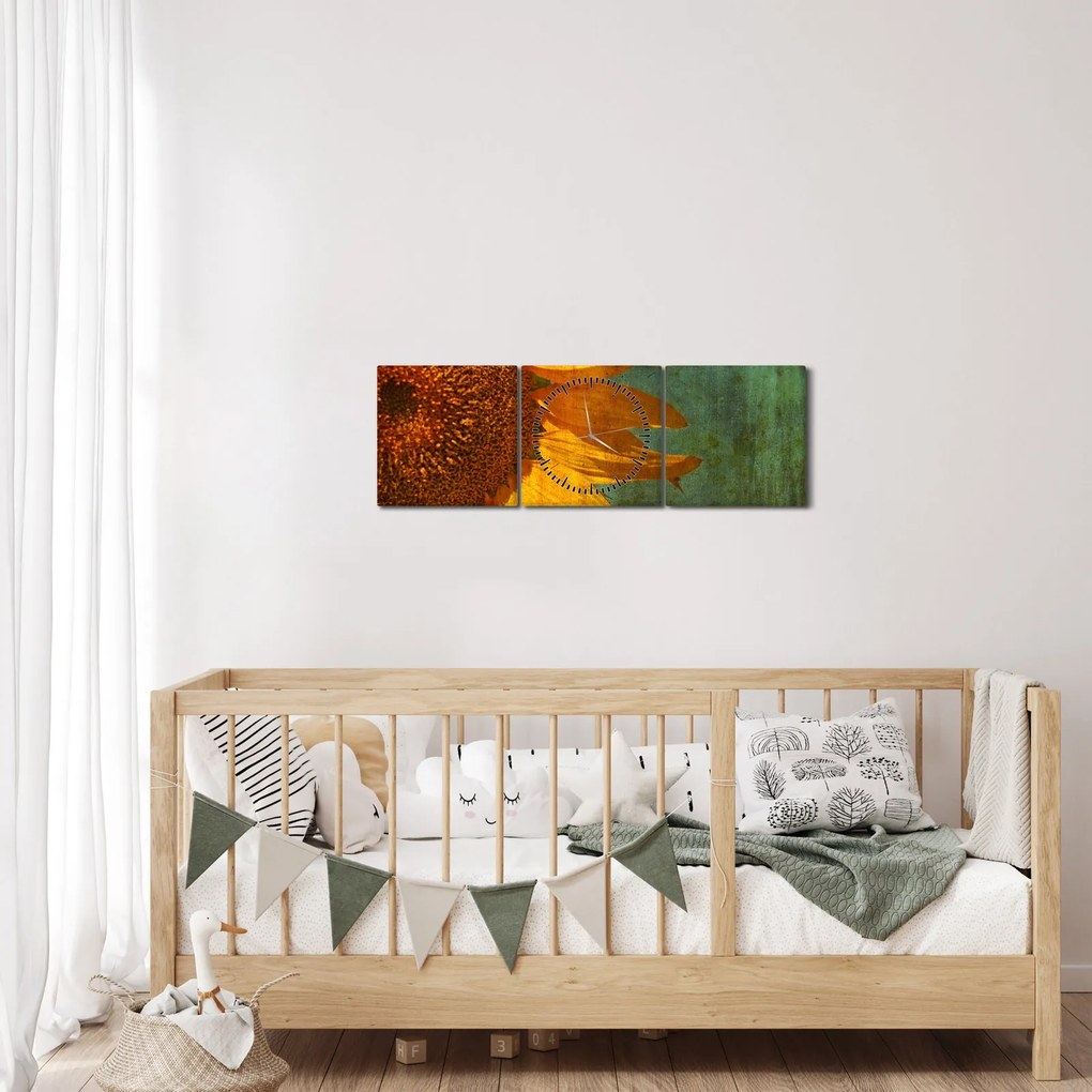 Obraz - Słonecznik (z zegarem) (90x30 cm)