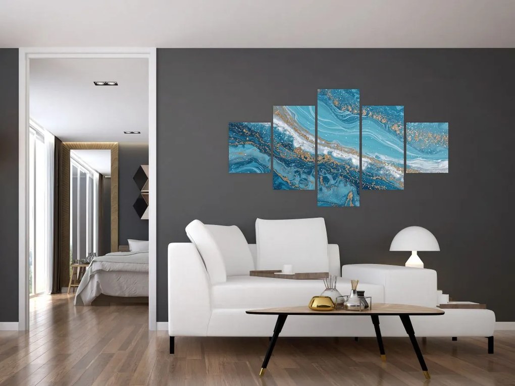 Obraz - Jasnoniebieski marmur ze złotem I. (125x70 cm)