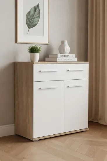 Komoda do salonu Kaloe C6 - biała + dąb sonoma