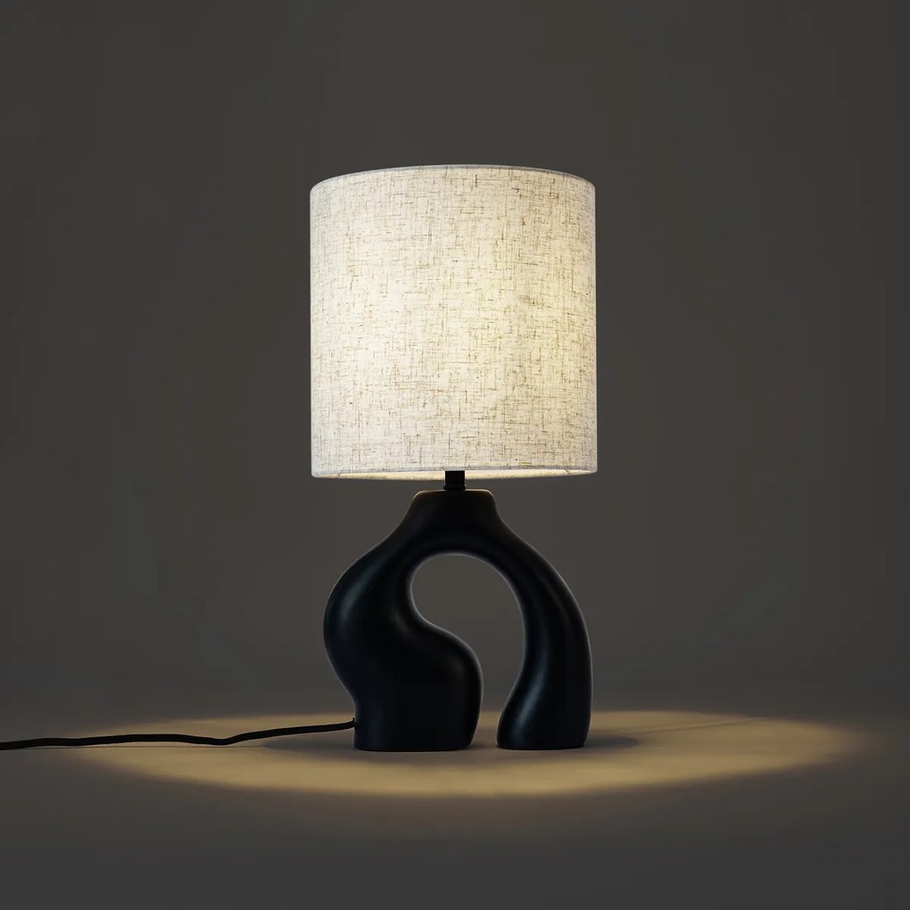 Lampa stołowa Japandi czarna z lnianym abażurem - Dahlia