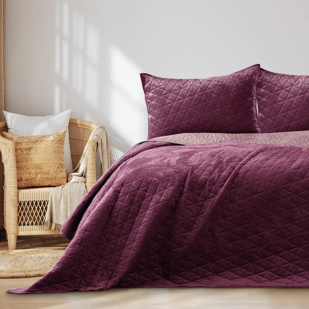 Ciemnoróżowa narzuta pikowana z aksamitu 170x210 cm Laila – AmeliaHome