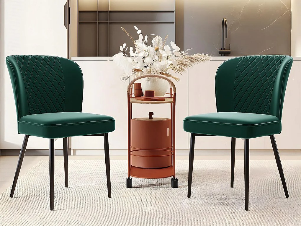 Zestaw 2 krzeseł tapicerowanych welurem - konstrukcja metalowa - Zielony