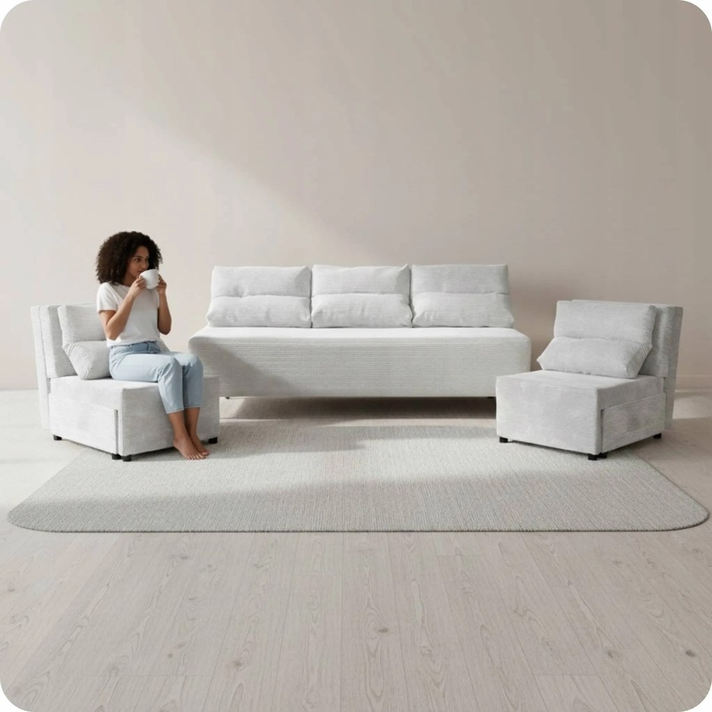 Zestaw KIMO funkcja spania sofa fotele Family Meble szary Anafi sztruks