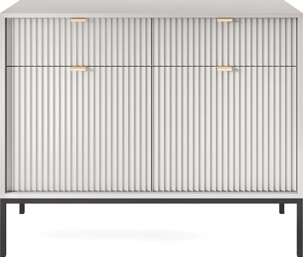 Komoda: 2 szuflady, 2 drzwi, szary, czarny, 104 x 83 x 39 cm, złote uchwyty