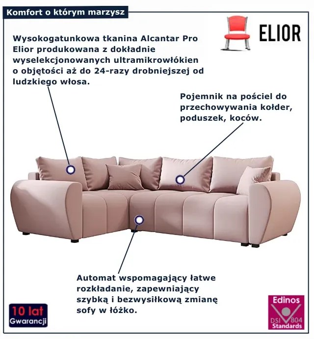 Różowy rozkładany narożnik w kształcie L L0-M02
