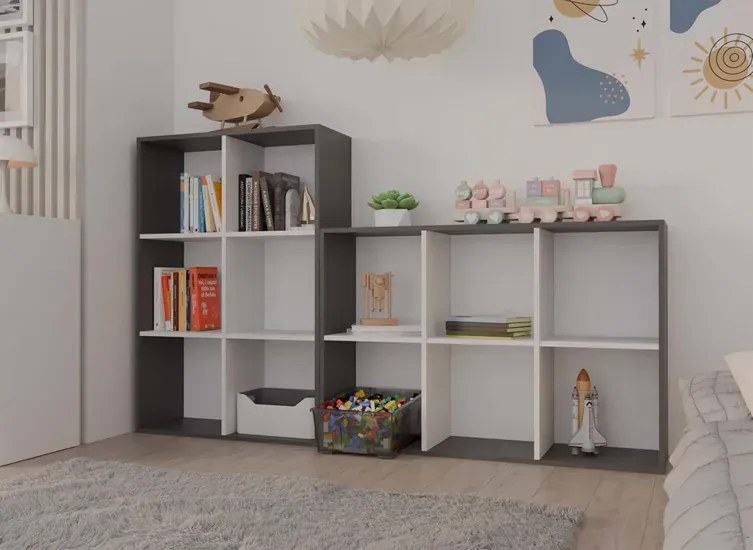 Regał nowoczesny antracyt + biały Atela 4xC7-M09