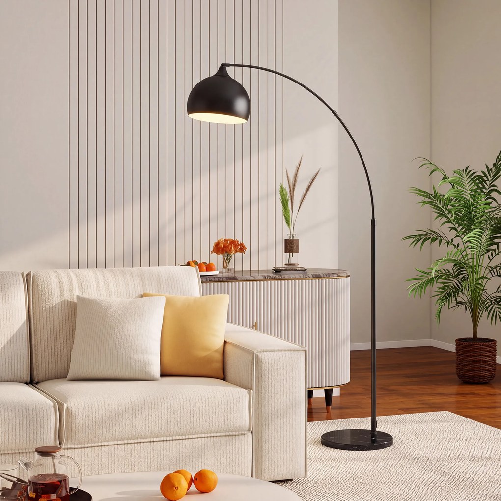 HOMCOM Lampa łukowa, lampa stojąca, regulowana wysokość, włącznik nożny, podstawa w wyglądzie marmuru, 170-180cm, czarna | Aosom PL