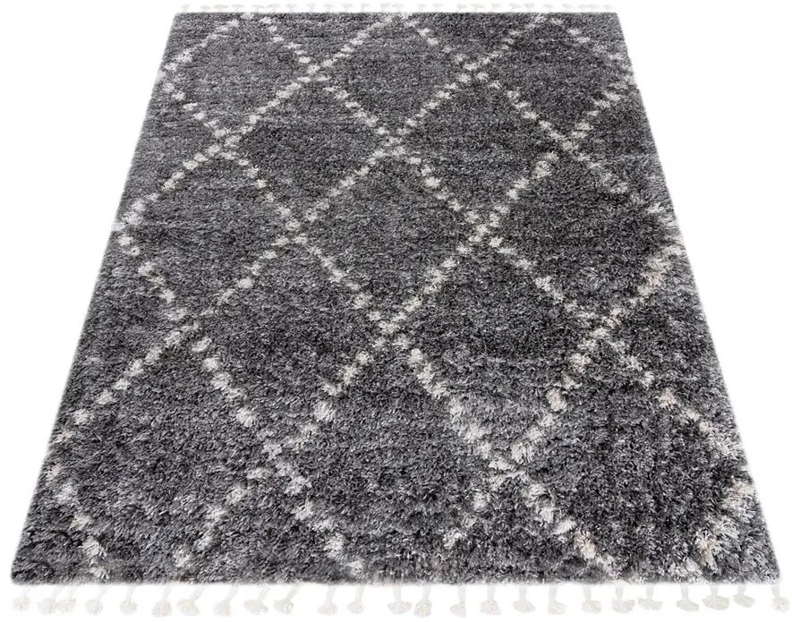 Ciemnoszary dywan shaggy w stylu boho T6-N85