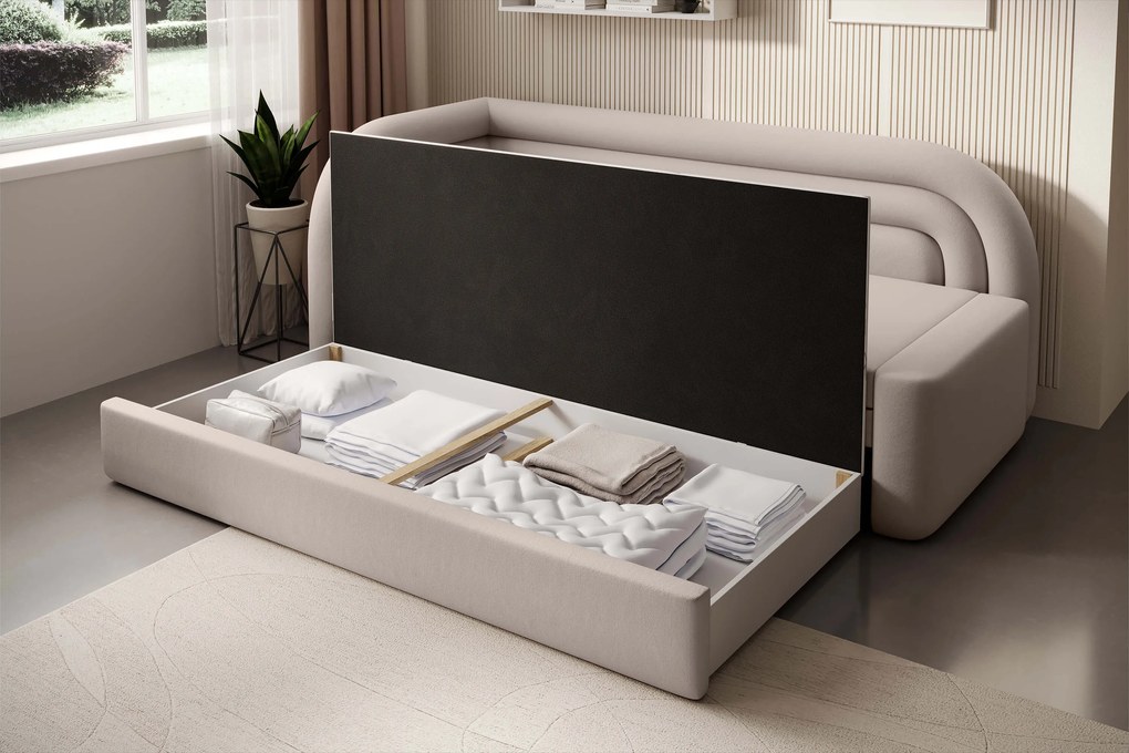 Beżowa rozkładana sofa 3-osobowa FABILLO Wersja: Lewy róg