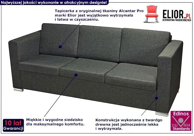 Trzyosobowa ciemnoszara sofa loftowa - Sigala 3Q