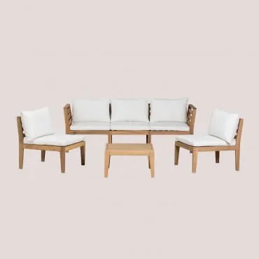 Zestaw Ogrodowy Z Modułową Sofą 3-częściową Z Podłokietnikami, 2 Fotelami I Stolikiem Kawowym Z Drewna Akacjowego Filips Gardenia Biel - Sklum