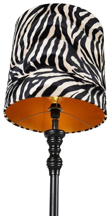 Lampa stojąca czarna z abażurem w zebrę 40 cm - Classico klasyczny/Antyczny Oswietlenie wewnetrzne