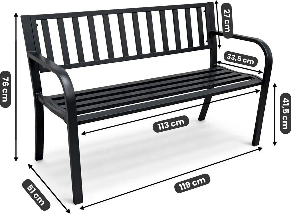 Czarna ławka do ogrodu z metalu B6-D36