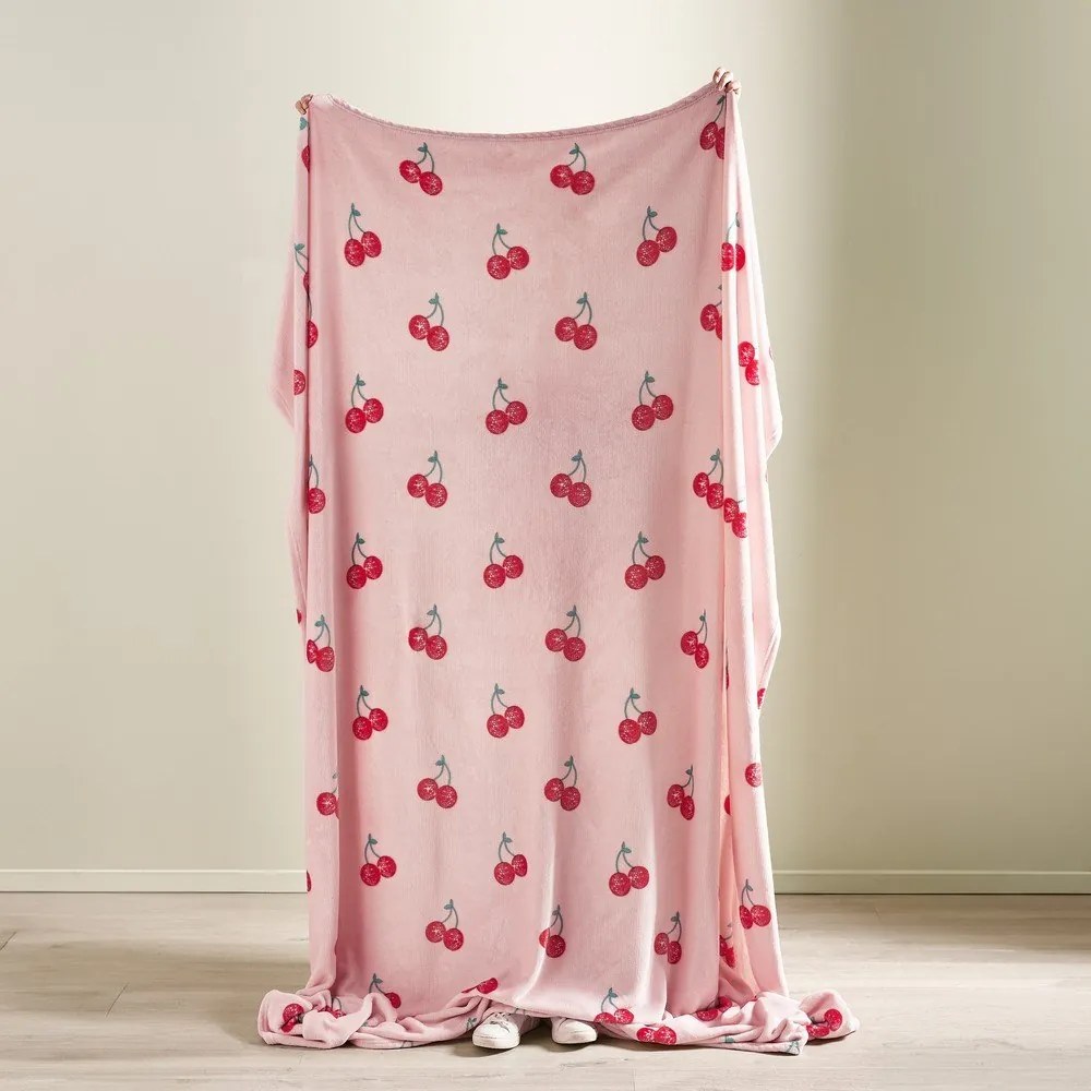 Różowy koc z mikropluszu 200x240 cm Disco Cherries – Catherine Lansfield