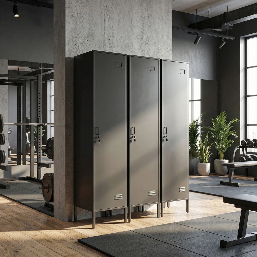 HOMCOM Metalowa szafka z zamykaną drzwiami i drążkiem na ubrania, pojedyncza stalowa szafka do domu lub biura, czarna | Aosom PL