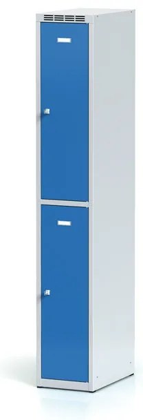 Alfa 3 Metalowa szafka skrytkowa S6, 2 schowki, 1800 x 300 x 500 mm, zamek obrotowy, drzwi niebieskie