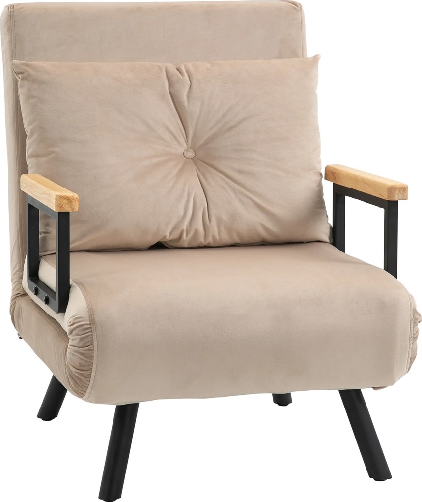 HOMCOM Fotel relaksacyjny aksamitny z funkcją leżanki fotel do spania beżowy 63x73x81 cm | Aosom PL