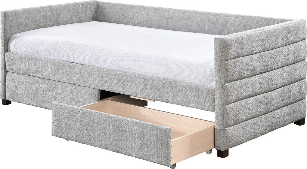 Łóżko typu tapczan 90 x 190 cm z szufladami – Tkanina teksturowana – Szary – ORENALO