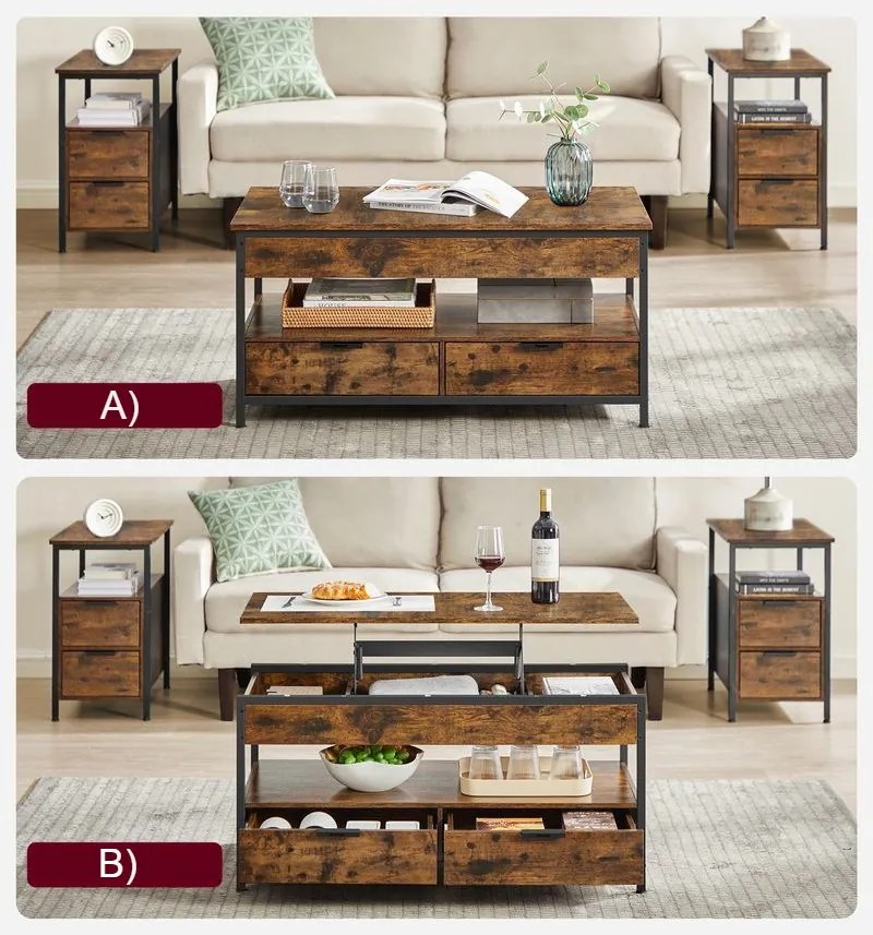 Regulowany stół konferencyjny GASPAR, 50x100x(48-63)cm, brąz/czarna Vasagle