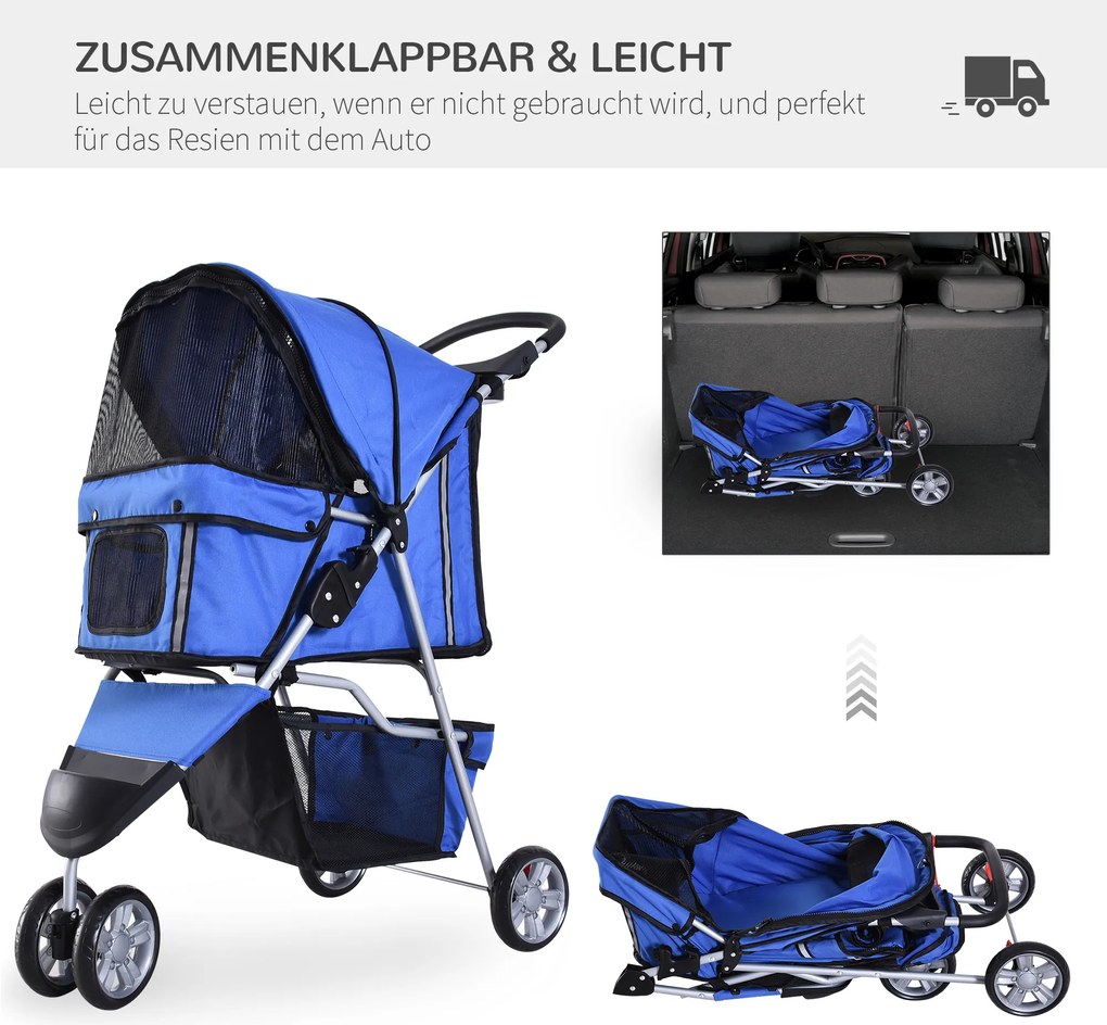 Outsunny Wózek dla Zwierząt Składany Lekki Niebieski do 15kg | Aosom PL