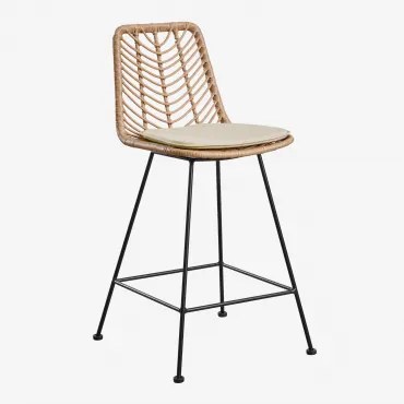 Zestaw 4 Wysokich Krzeseł Z Naturalnego Syntetycznego Rattanu Gouda Miel & Czarny & ↑65 Cm & Kremowa - Sklum