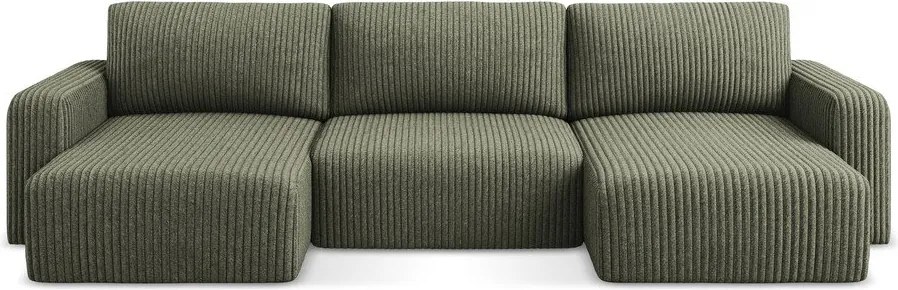 Zielony sztruksowy rozkładany/ze schowkiem narożnik (w kształcie litery U) Kona – Makamii